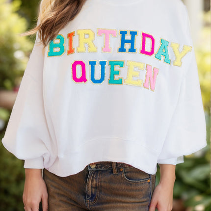 BIRTHDAY QUEEN Sequin Round Neck Long Sleeve Sweatshirt