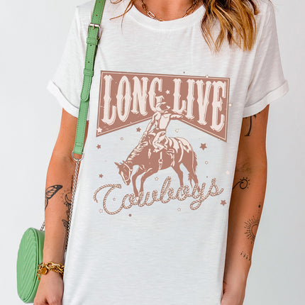 Cowboy Graphic Round Neck Short Sleeve T-Shirt - Vickie Lynn's