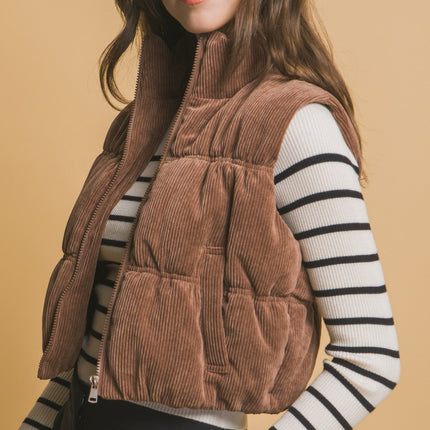 Love Tree Corduroy Zip Up Puffer Vest with Pockets