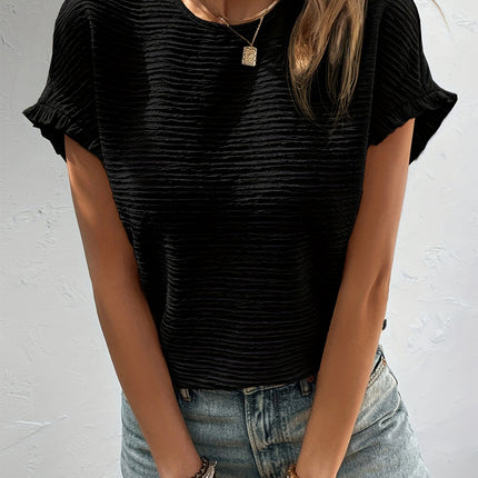 Frill Round Neck Cap Sleeve Blouse