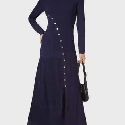 Openwork Round Neck Long Sleeve Sweater Dress