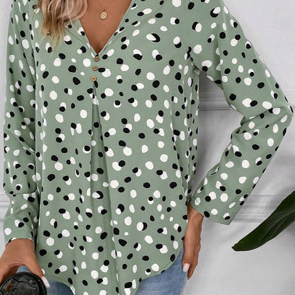 Printed V-Neck Long Sleeve Blouse