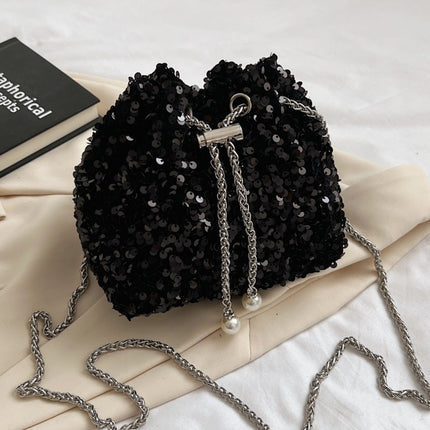 Sequin Chain Drawstring Bucket Bag