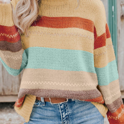 Color Block Round Neck Dropped Shoulder Sweater