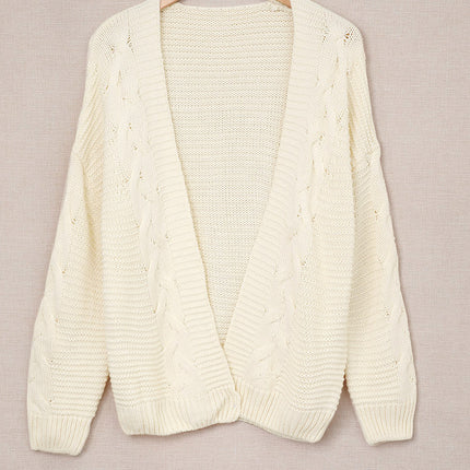 Cable-Knit Open Front Cardigan