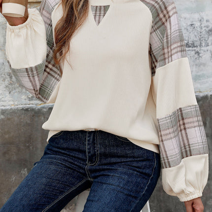 Plaid Round Neck Long Sleeve Sweatshirt