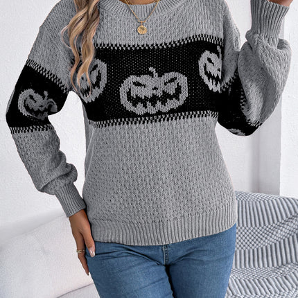 Pumpkin Round Neck Long Sleeve Sweater