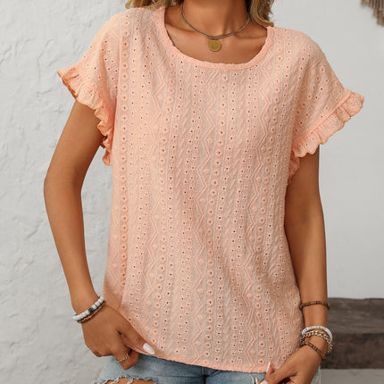 Mandy Eyelet Round Neck Short Sleeve Top