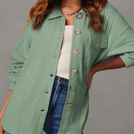 Textured Button Up Long Sleeve Shacket