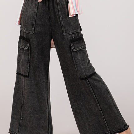 SAGE + FIG Knit Terry Mineral Wash Wide Leg Pants