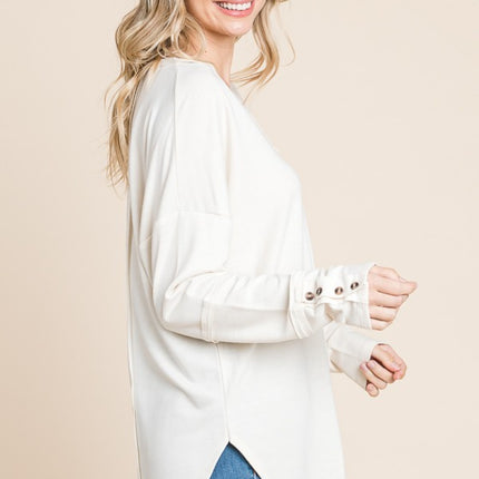 Culture Code Full Size V-Neck Dropped Shoulder Blouse