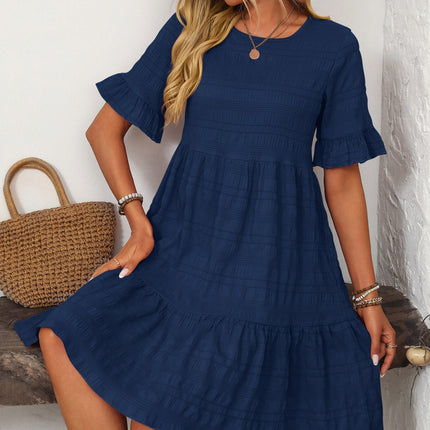 Mandy Ruffled Ruched Round Neck Half Sleeve Dress