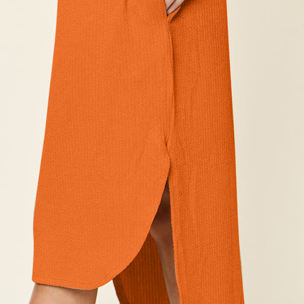 Double Take Full Size Round Neck Short Sleeve Slit Dress