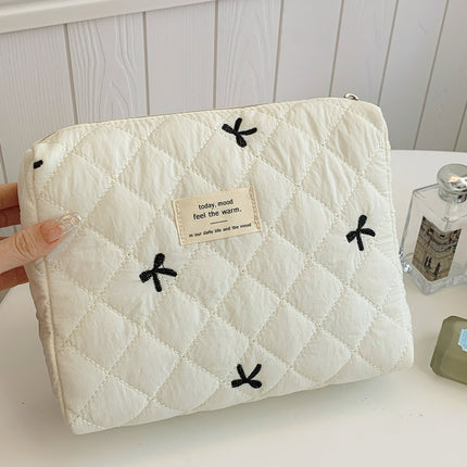 Bow Embroidered Quilted Storage Bag