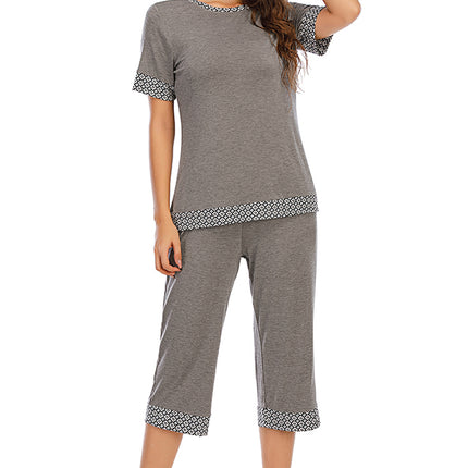 Round Neck Short Sleeve Top and Capris Pants Lounge Set