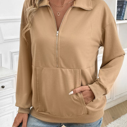 Half Zip Kangaroo Pocket Long Sleeve Sweatshirt