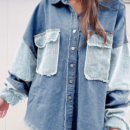 Raw Hem Color Block Denim Jacket