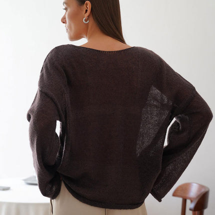 Round Neck Long Sleeve Knit Cover Up