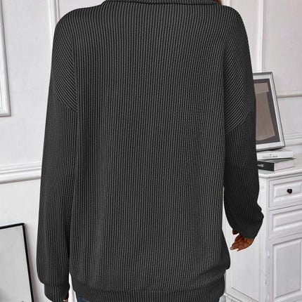 Double Take Striped Half Zip Long Sleeve T-Shirt