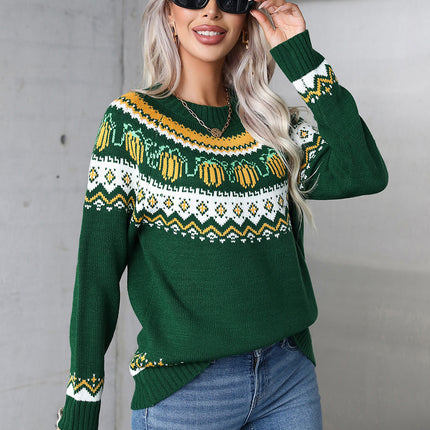 Angel Wings Geometric Round Neck Long Sleeve Sweater