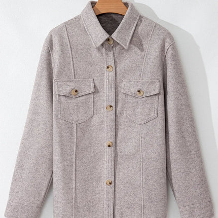 Button Up Collared Neck Long Sleeve Jacket