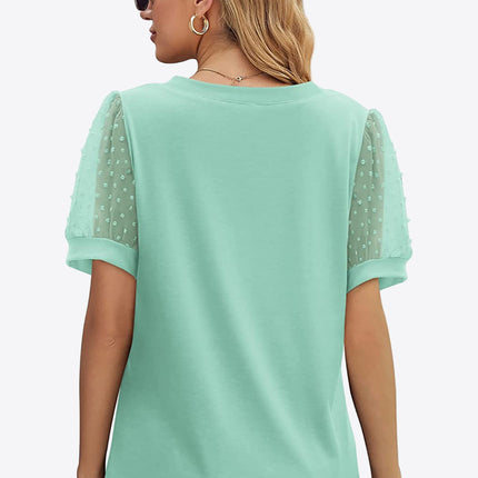 Swiss Dot Puff Sleeve V-Neck Tee