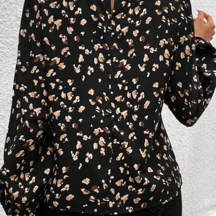 Printed Mock Neck Balloon Sleeve Blouse