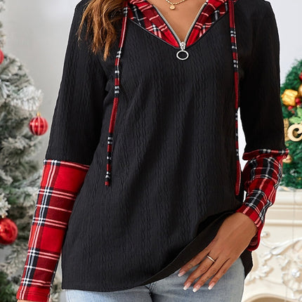 Plaid Quarter Zip Hooded T-Shirt