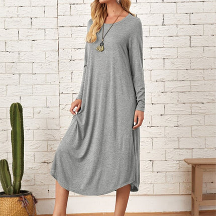 Pocketed Round Neck Long Sleeve Tee Dress