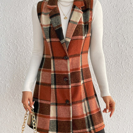 Plaid Button Up Vest Coat