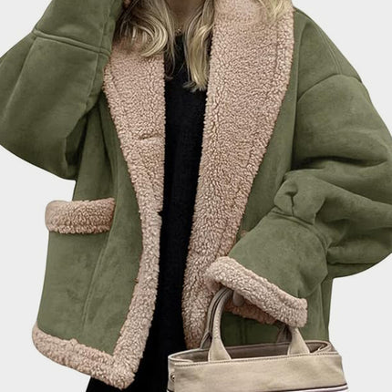 Fuzzy Collared Neck Long Sleeve Jacket