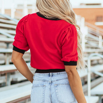 Sequin Football Round Neck Short Sleeve Top