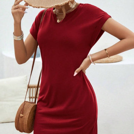 Notched Short Sleeve Mini Tee Dress