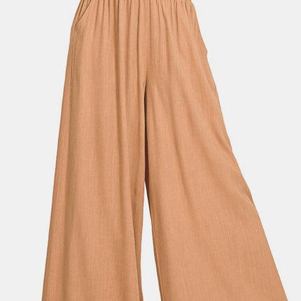 Zenana Pleated Linen Blend Wide Leg Pants