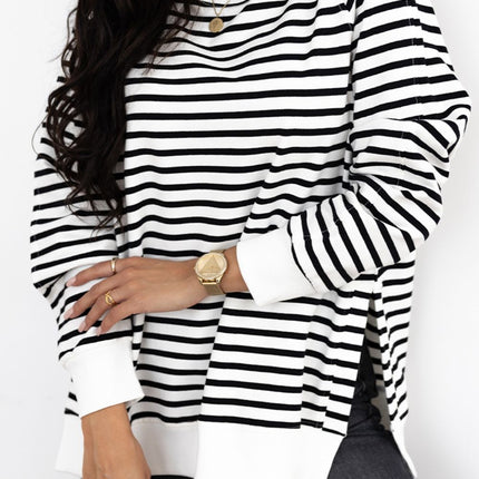 Side Slit Stripe Raglan Sleeve Sweatshirt