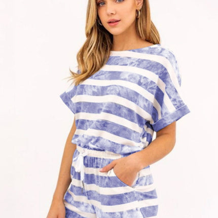 Striped Round Neck Top and Shorts Set