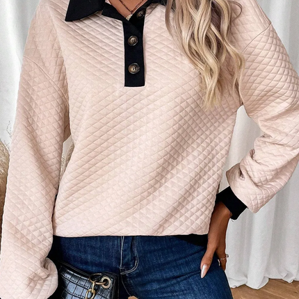 Textured Collared Neck Long Sleeve Top