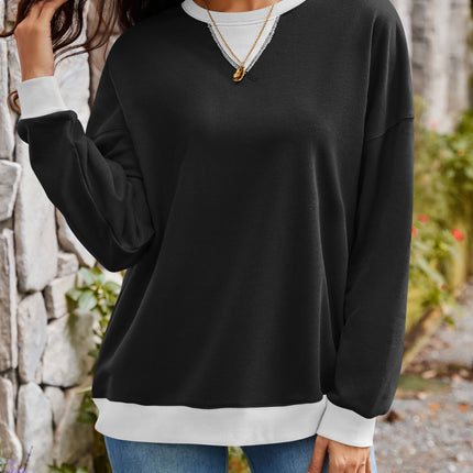 Lovelet Contrast Round Neck Long Sleeve Sweatshirt