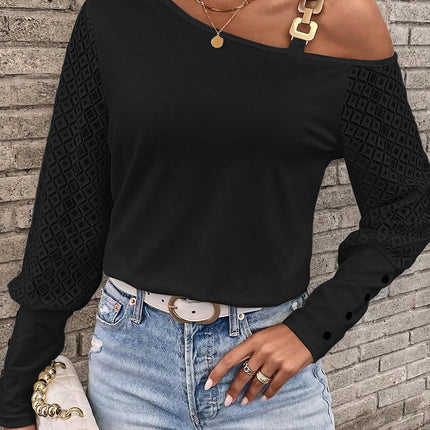 Asymmetrical Neck Lace Long Sleeve T-Shirt