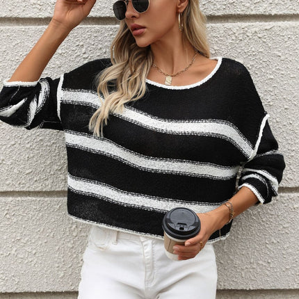 Striped Round Neck Long Sleeve Sweater