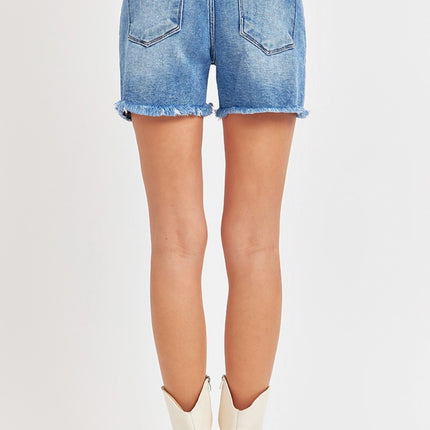 RISEN Front Slit Raw Hem Denim Shorts