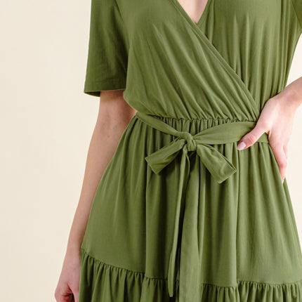 And The Why Soft Short Sleeve Tiered Midi Dress