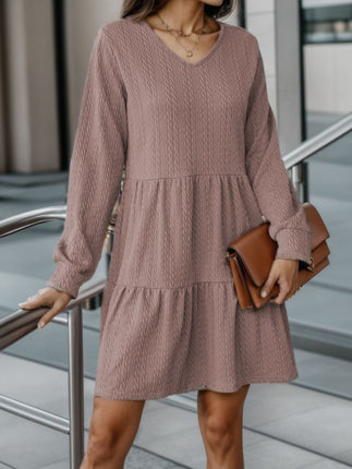 V-Neck Long Sleeve Mini Dress