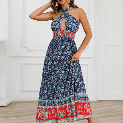 Smocked Printed Halter Neck Dress