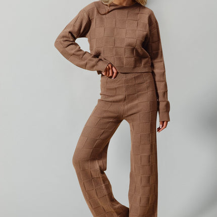 Double Take Full Size Checkered Round Neck Top and Pants Set