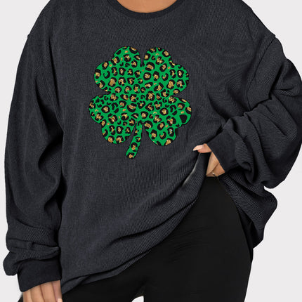 Plus Size Lucky Clover Dropped Shoulder Sweatshirt