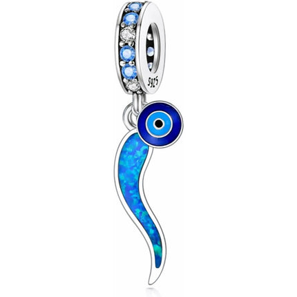 S925 Sterling Silver Italian Horn Cornicello Evil Eye Dangle Charm Beads for Bracelets Necklace
