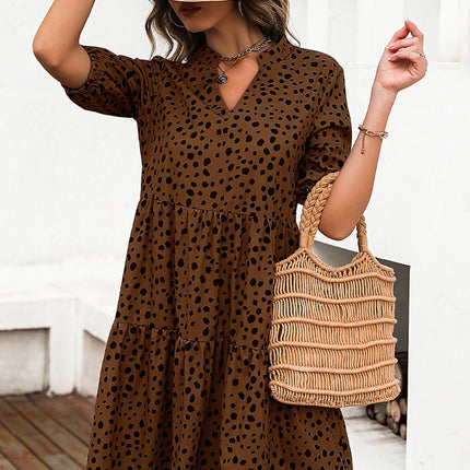 Printed Notched Half Sleeve Dress