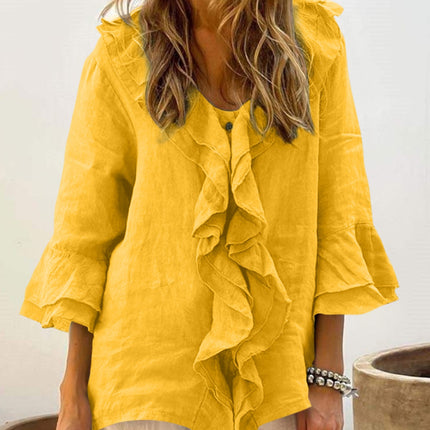 Full Size Ruffled V-Neck Flounce Sleeve Blouse