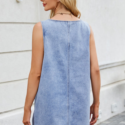 Scoop Neck Wide Strap Denim Dress